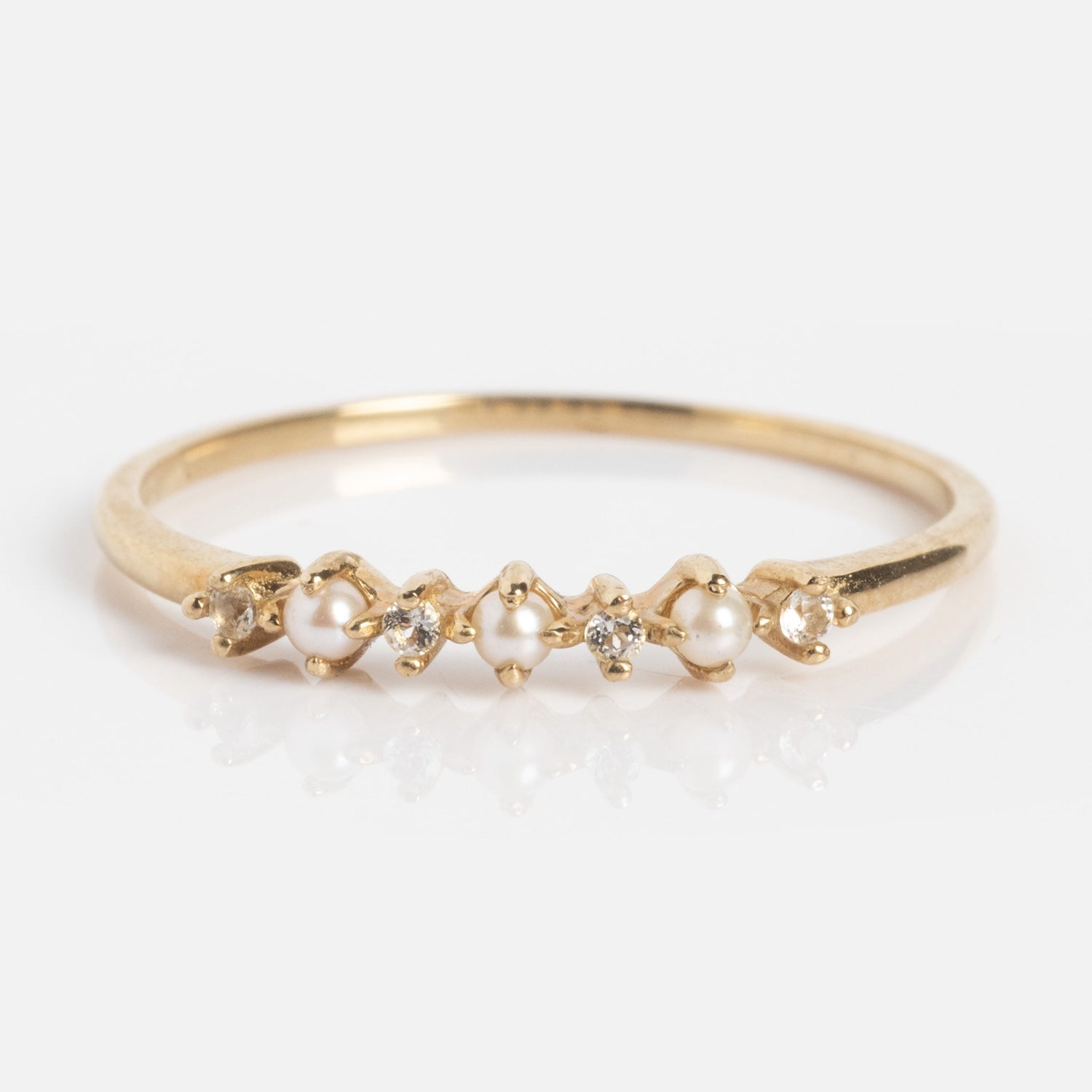 Solid Gold Pearl Trio Ring