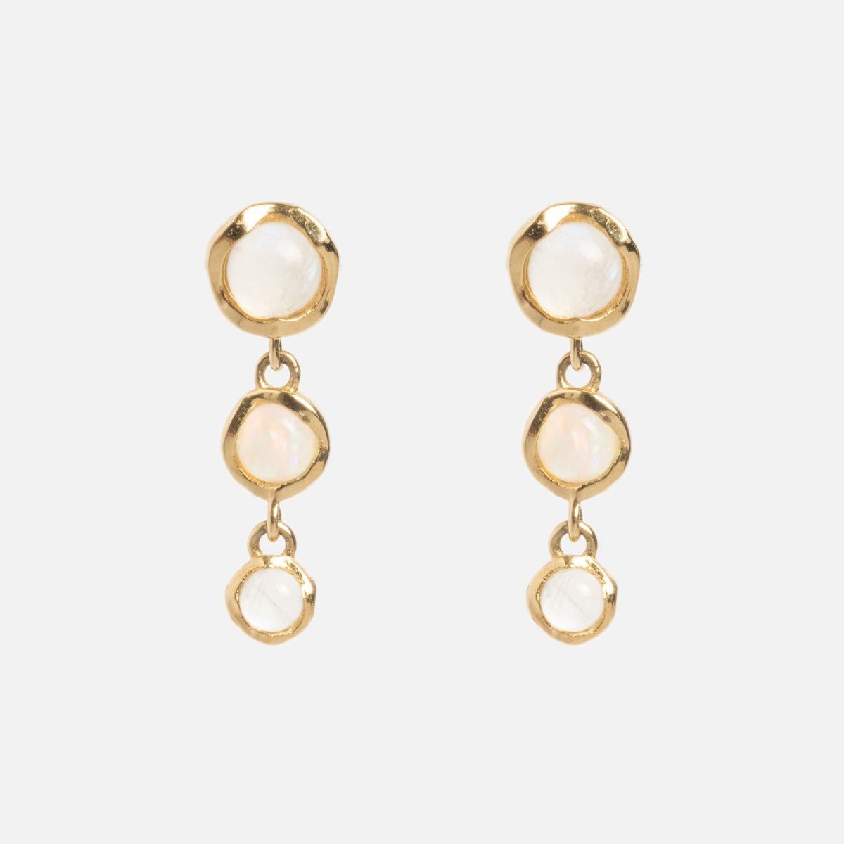 Solid Gold Horizon Moonstone and Opal Drop Earrings
