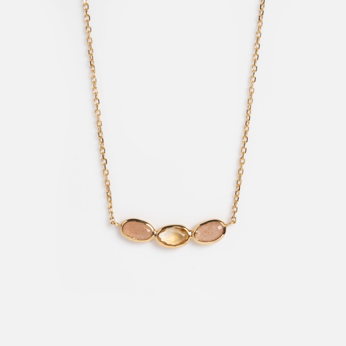 Solid Gold Morning Light Citrine and Sunstone Necklace