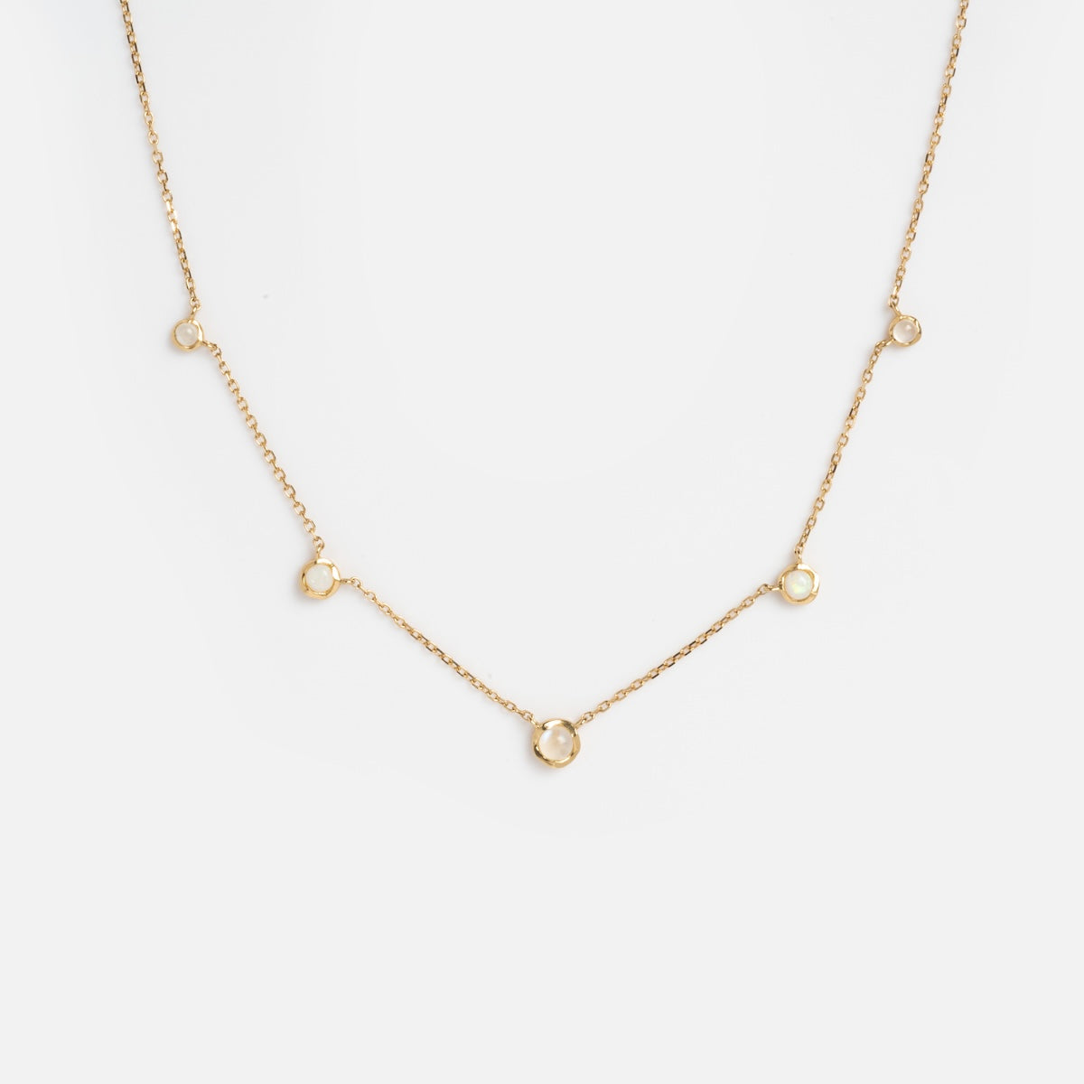 Solid Gold Horizon Moonstone and Opal Sprinkle Necklace