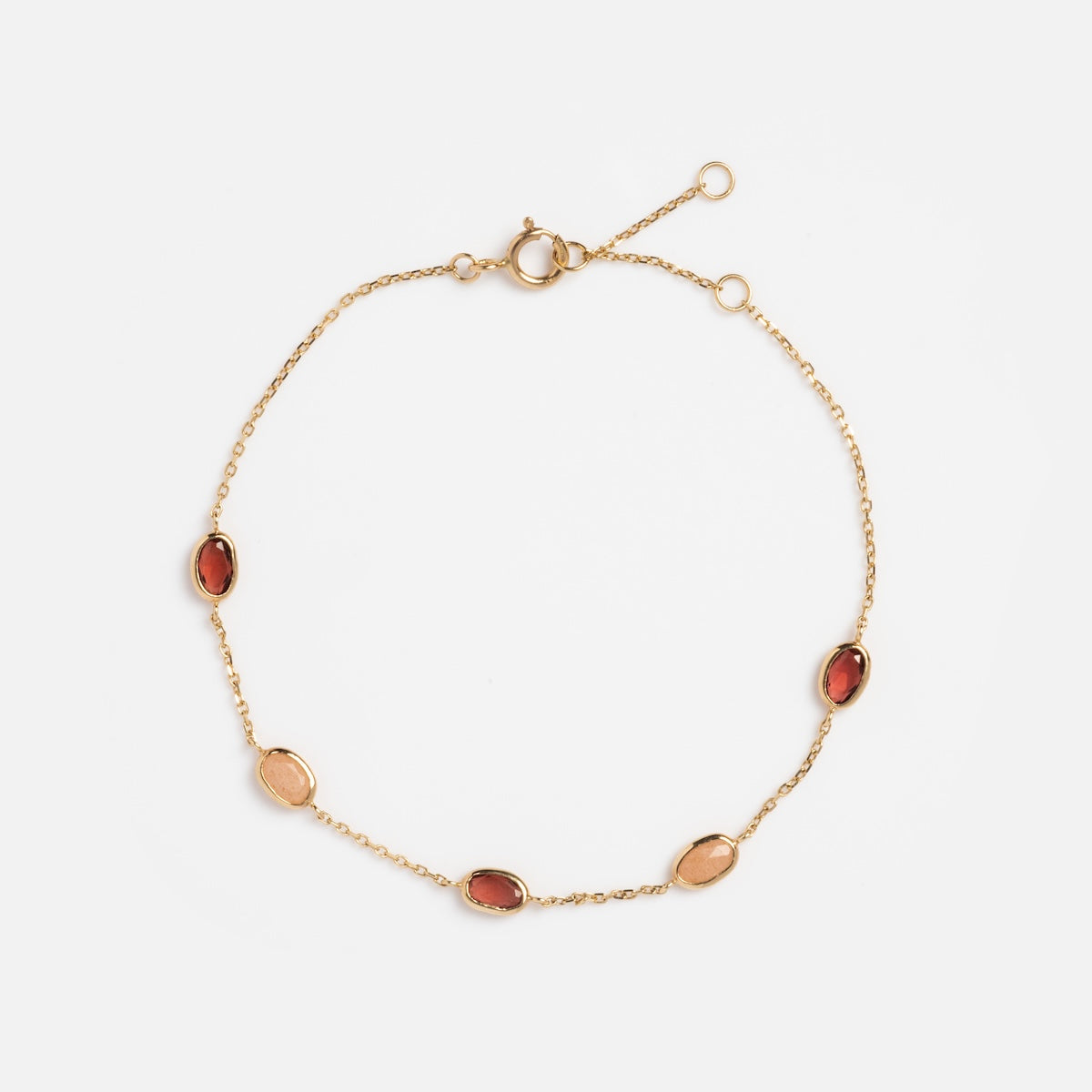 Solid Gold Sunlit Garnet and Sunstone Bracelet