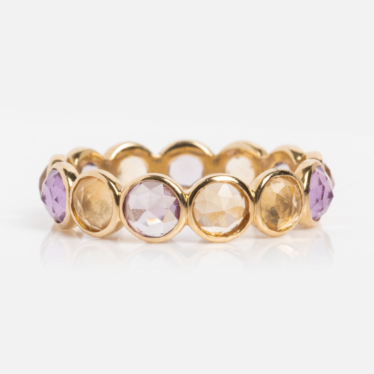 Solid Gold Sunrise Citrine and Alexandrite Band