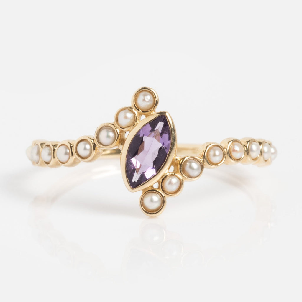 Solid Gold 2026 February Capsule Floating Amethyst and Pearl Twist Ring