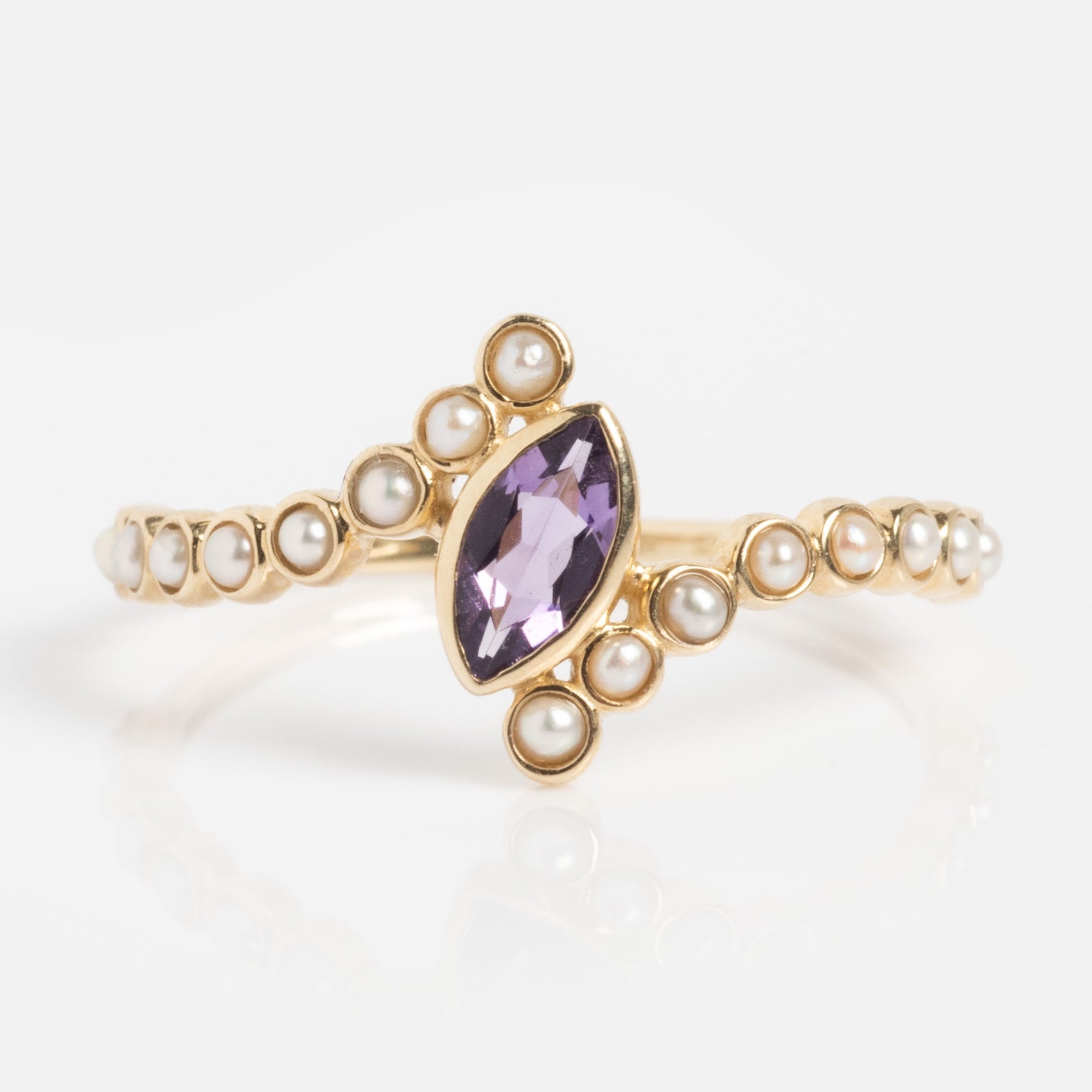 Solid Gold 2026 February Capsule Floating Amethyst and Pearl Twist Ring