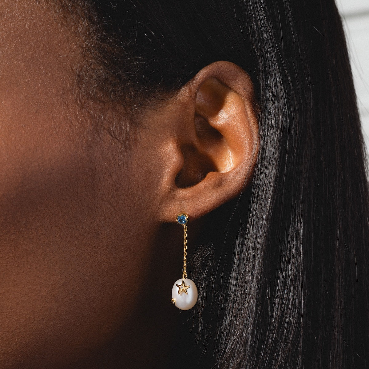 Gem Accent Pearl Drop Earrings