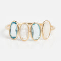 Solid Gold Daybreak Moonstone and Blue Topaz Ring