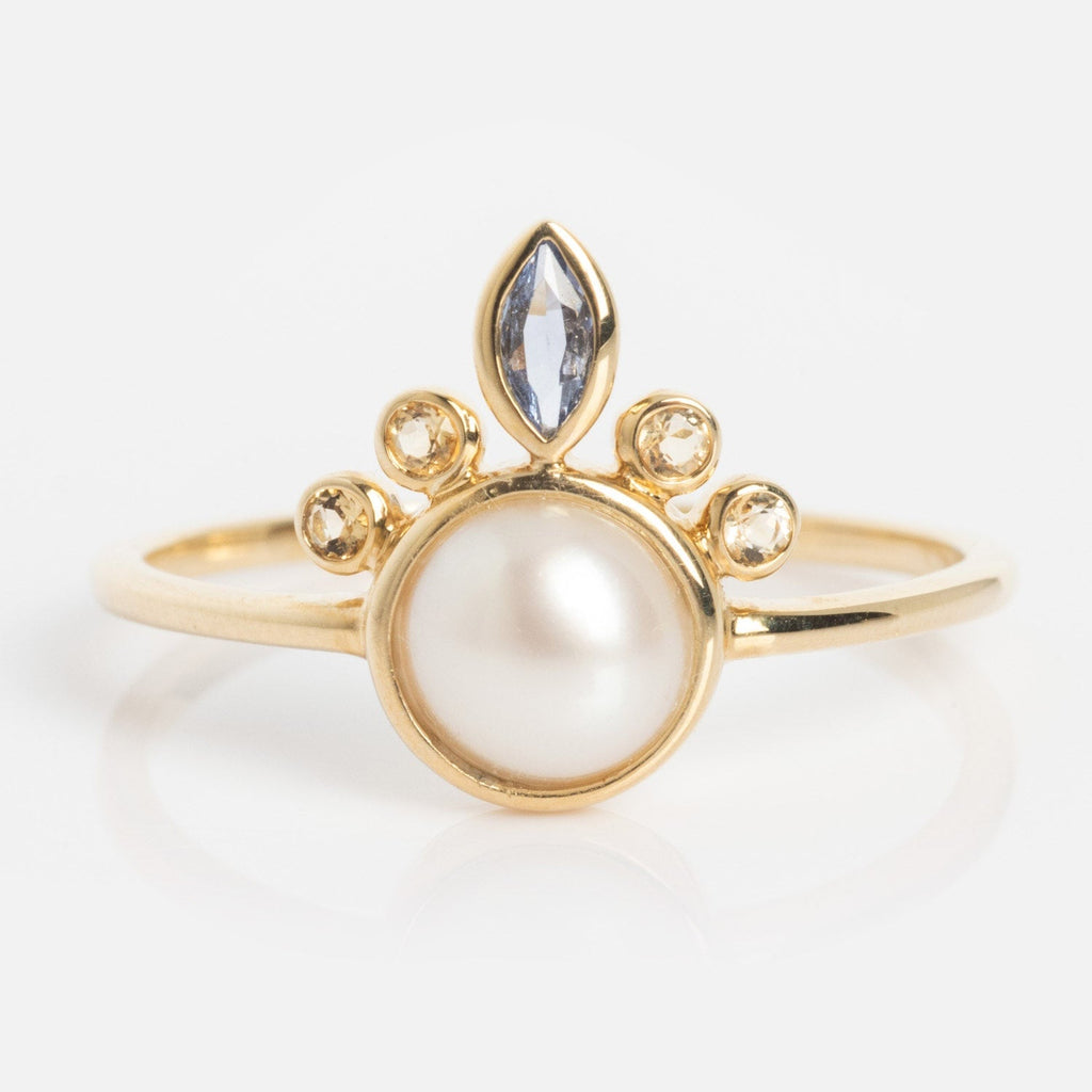 Solid Gold Crowned Bezel Pearl Ring Last Chance Sizes