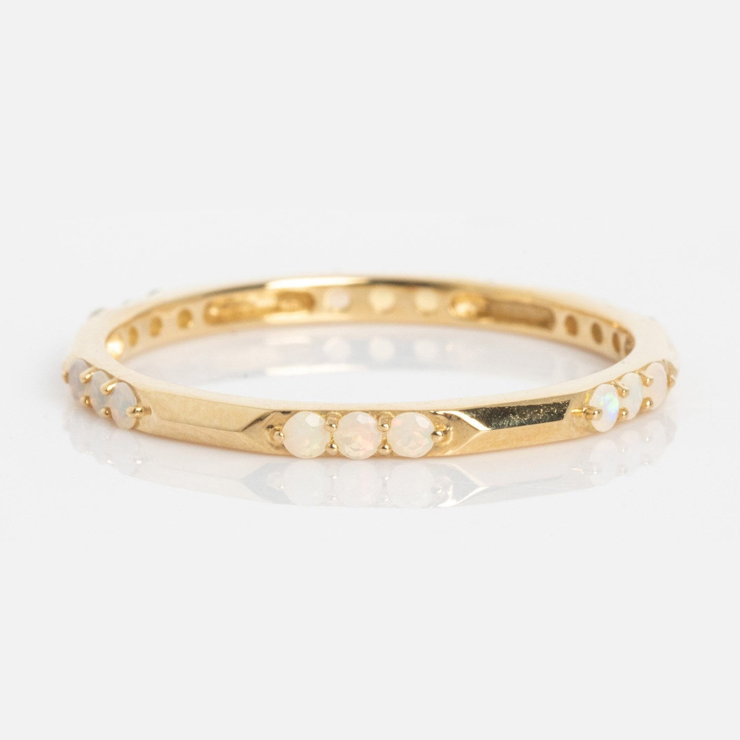 Solid Gold Beveled Opal Stacking Ring