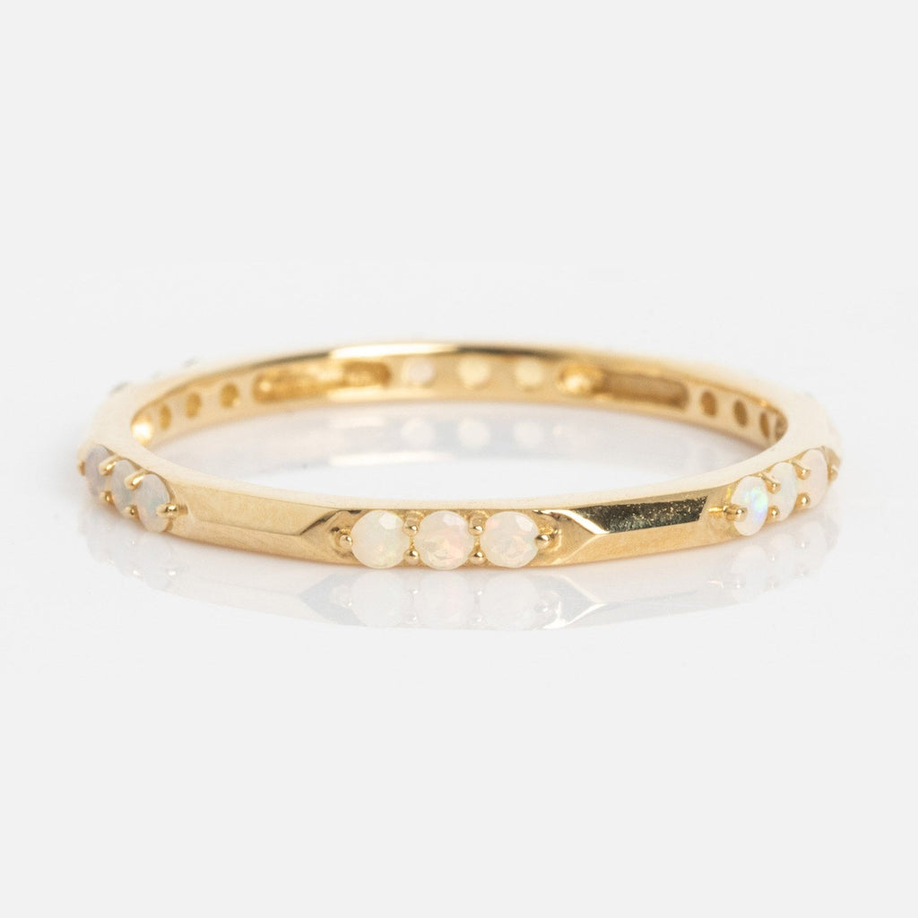 Solid Gold Beveled Opal Stacking Ring