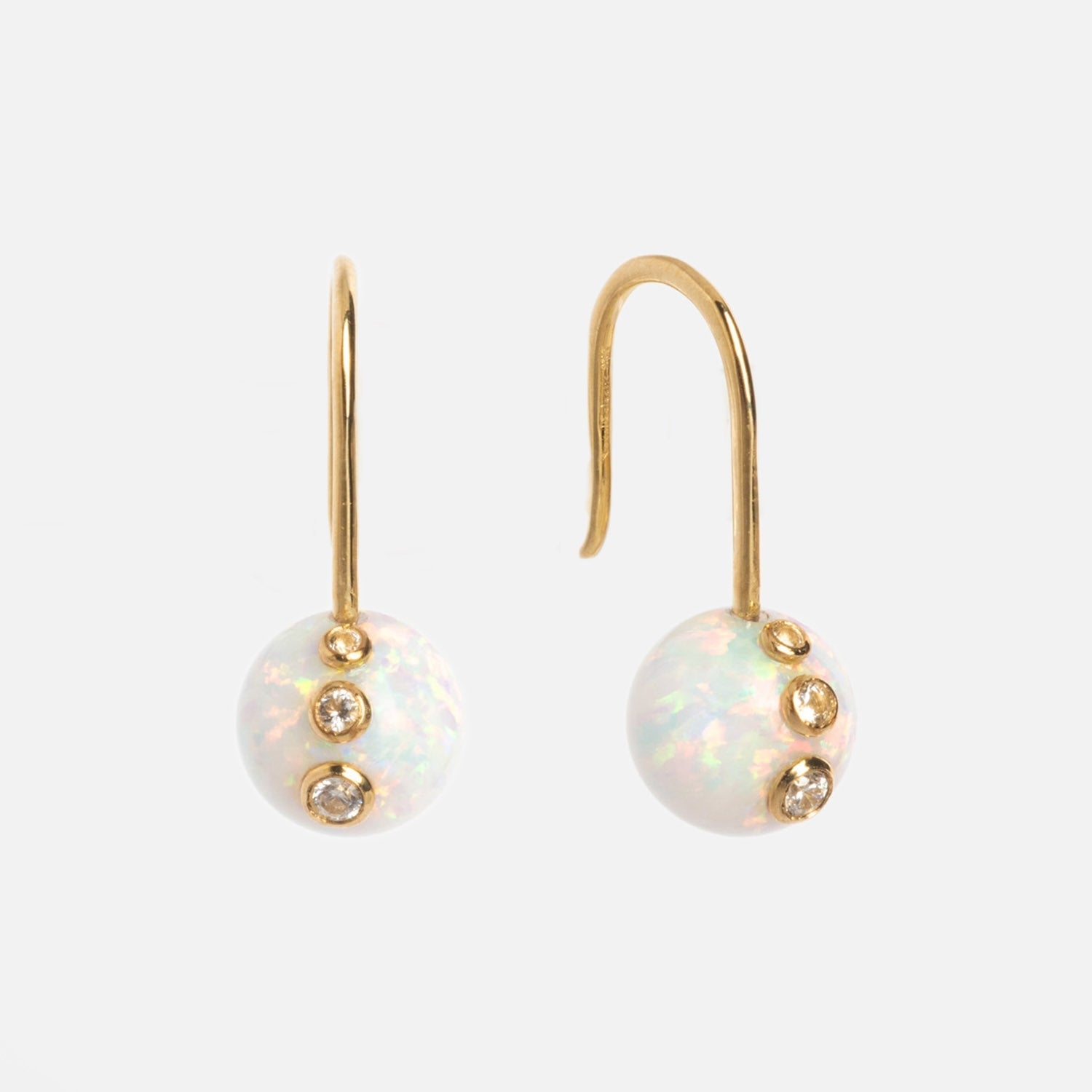 Solid Gold Floating Opal Gem Drop Earrings