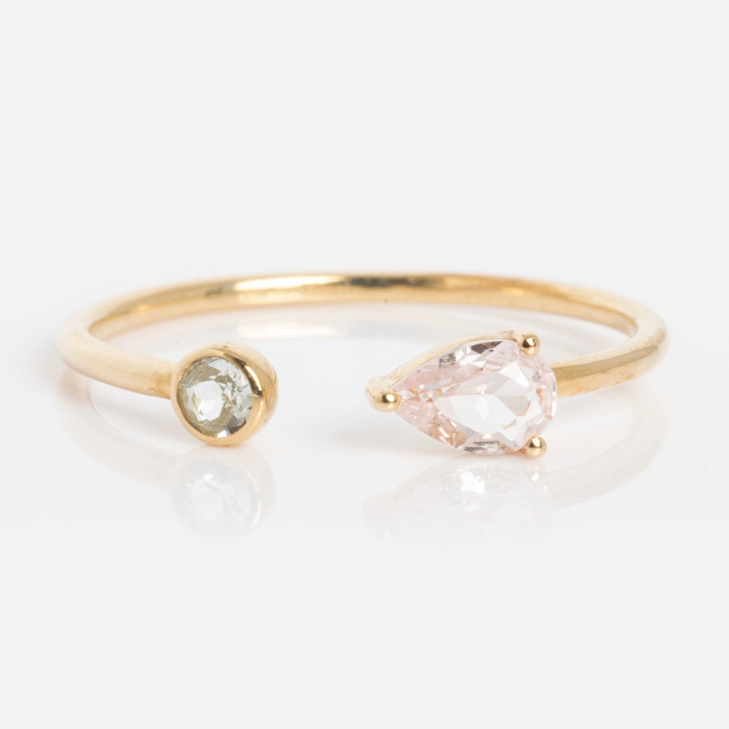 Solid Gold Sapphire and Aquamarine Open Front Ring