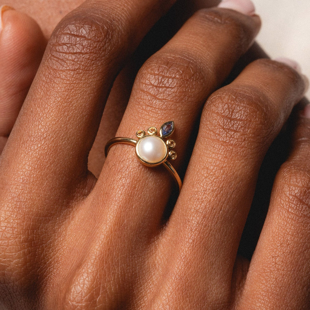 Solid Gold Crowned Bezel Pearl Ring Last Chance Sizes