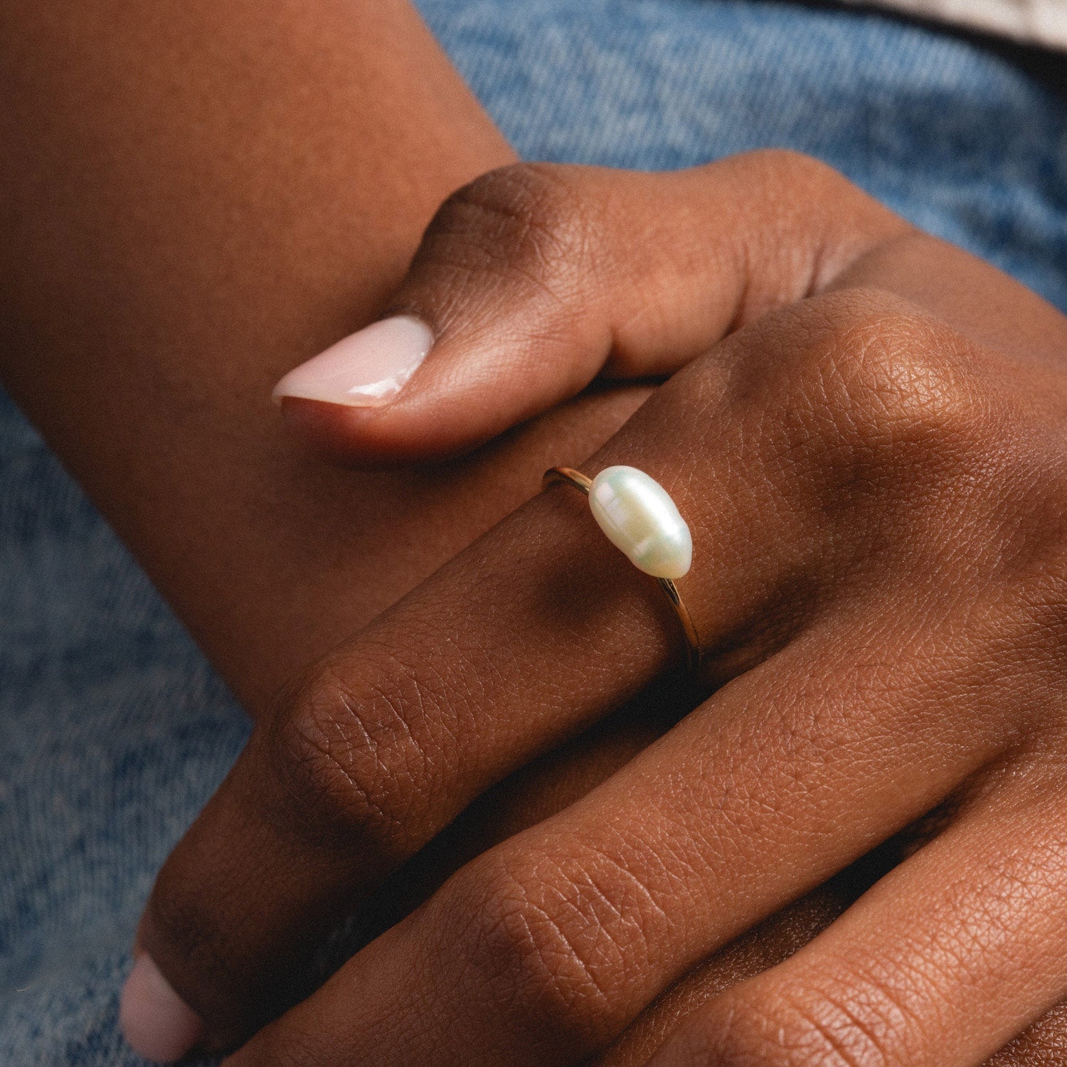 Solid Gold Organic Pearl Solitaire Ring