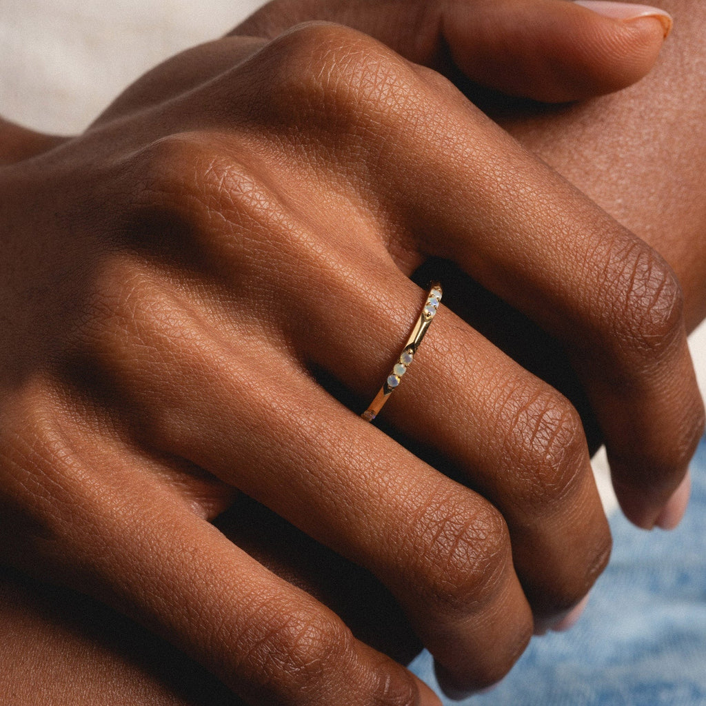Solid Gold Beveled Opal Stacking Ring