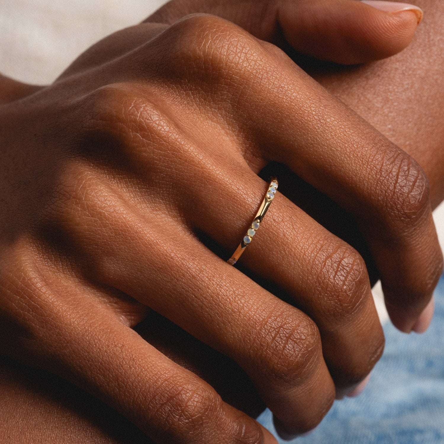 Solid Gold Beveled Opal Stacking Ring