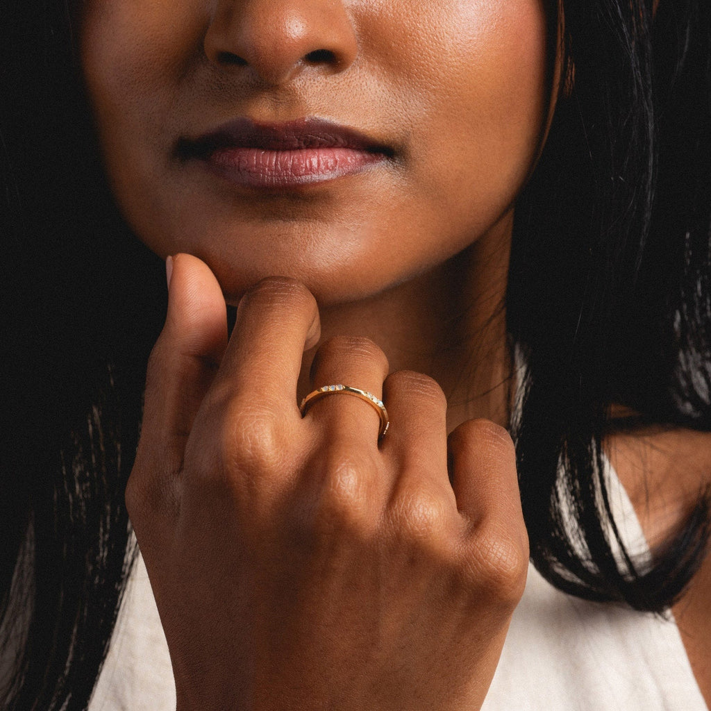 Solid Gold Beveled Opal Stacking Ring