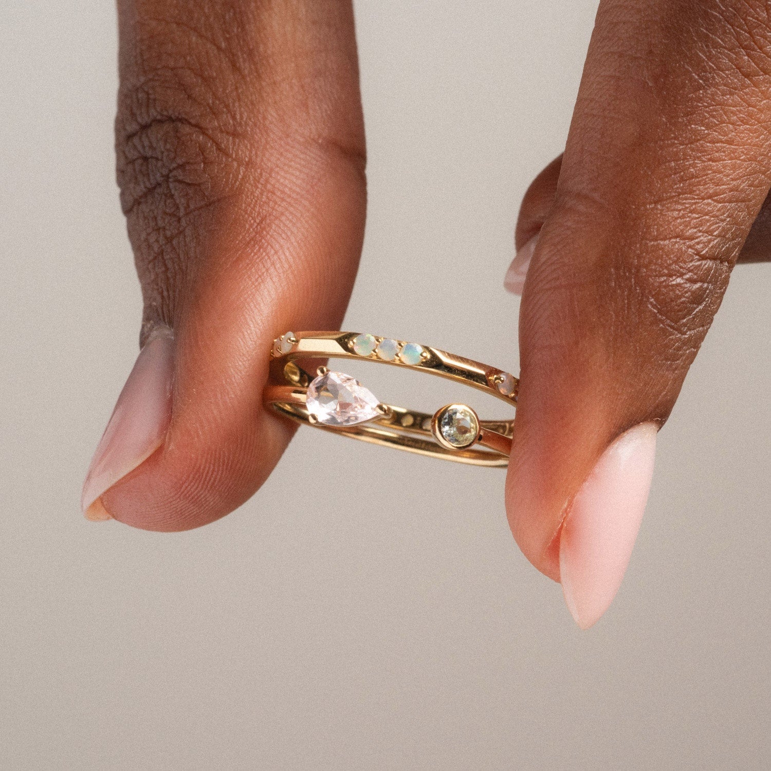 Solid Gold Beveled Opal Stacking Ring