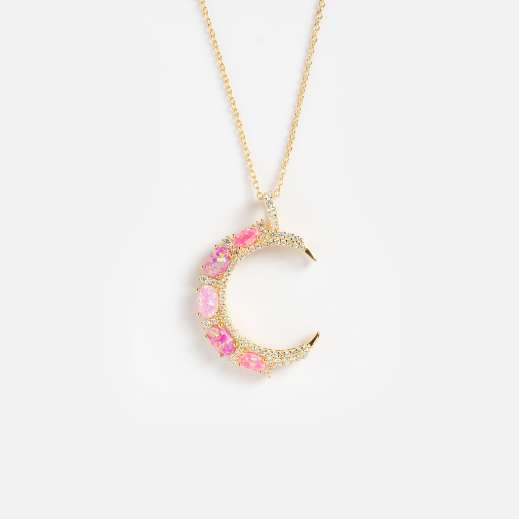Pink Opal Crescent Moon Pendant