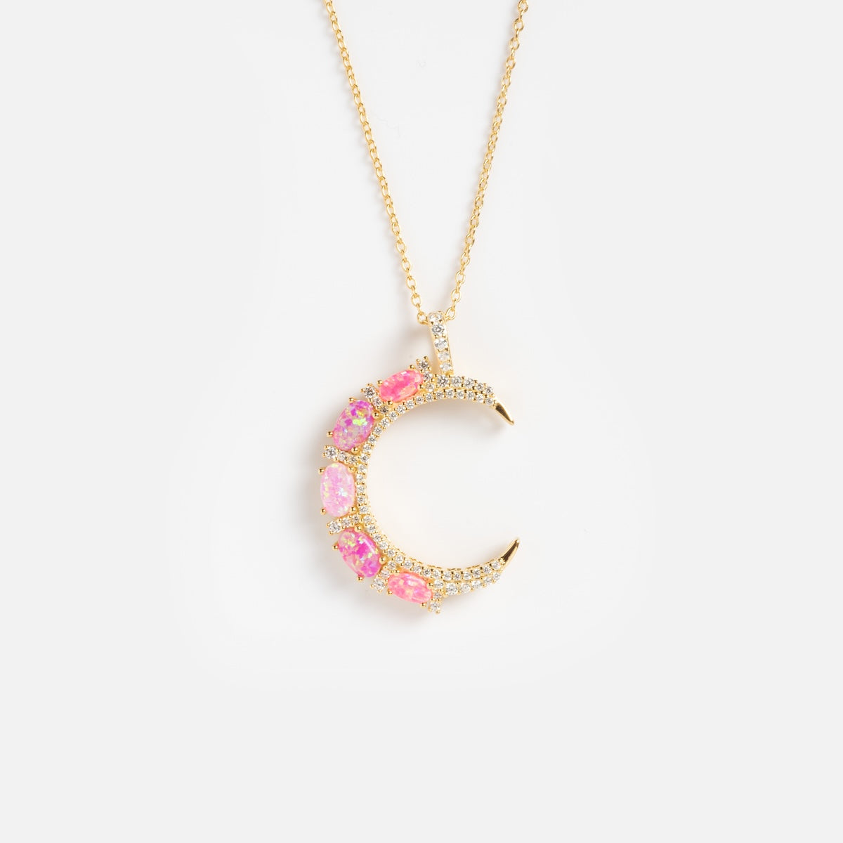 Pink Opal Crescent Moon Pendant