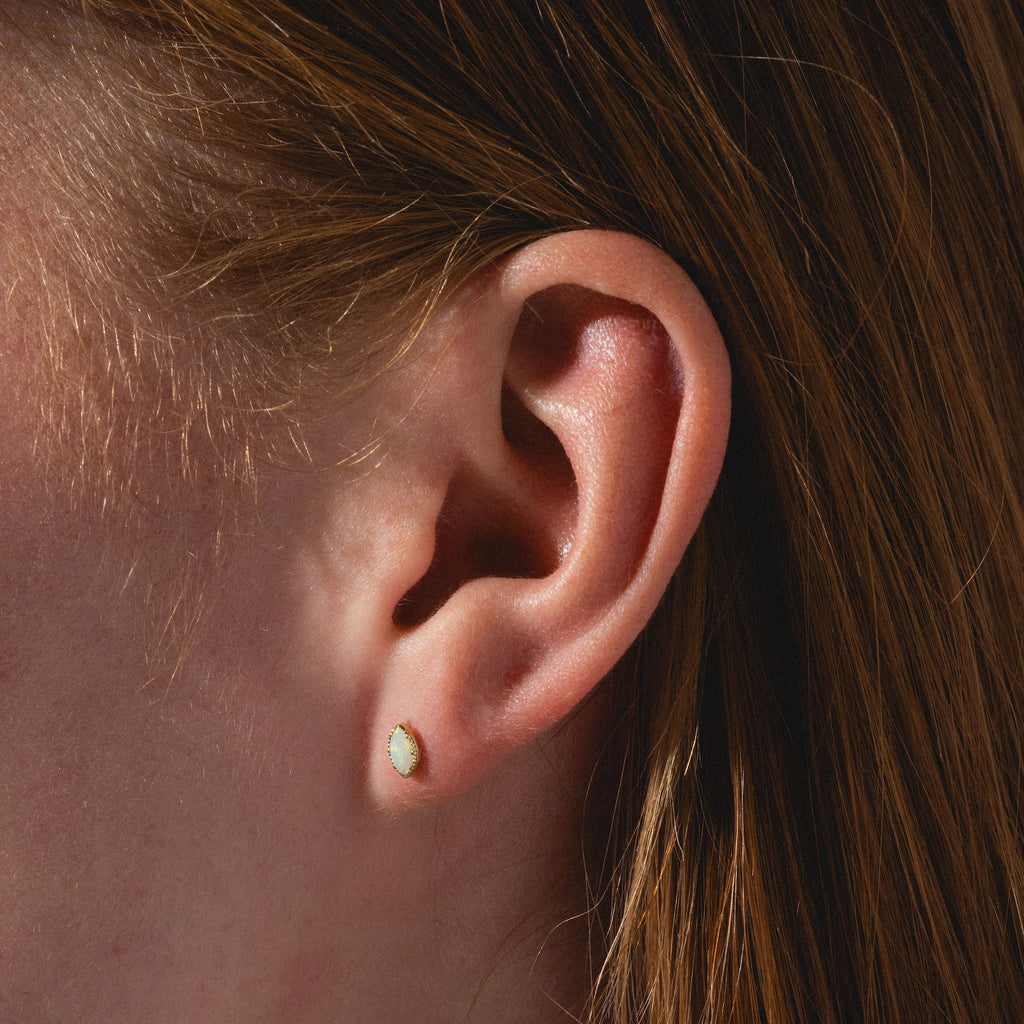 Solid Gold Opal Marquise Flat Back Studs