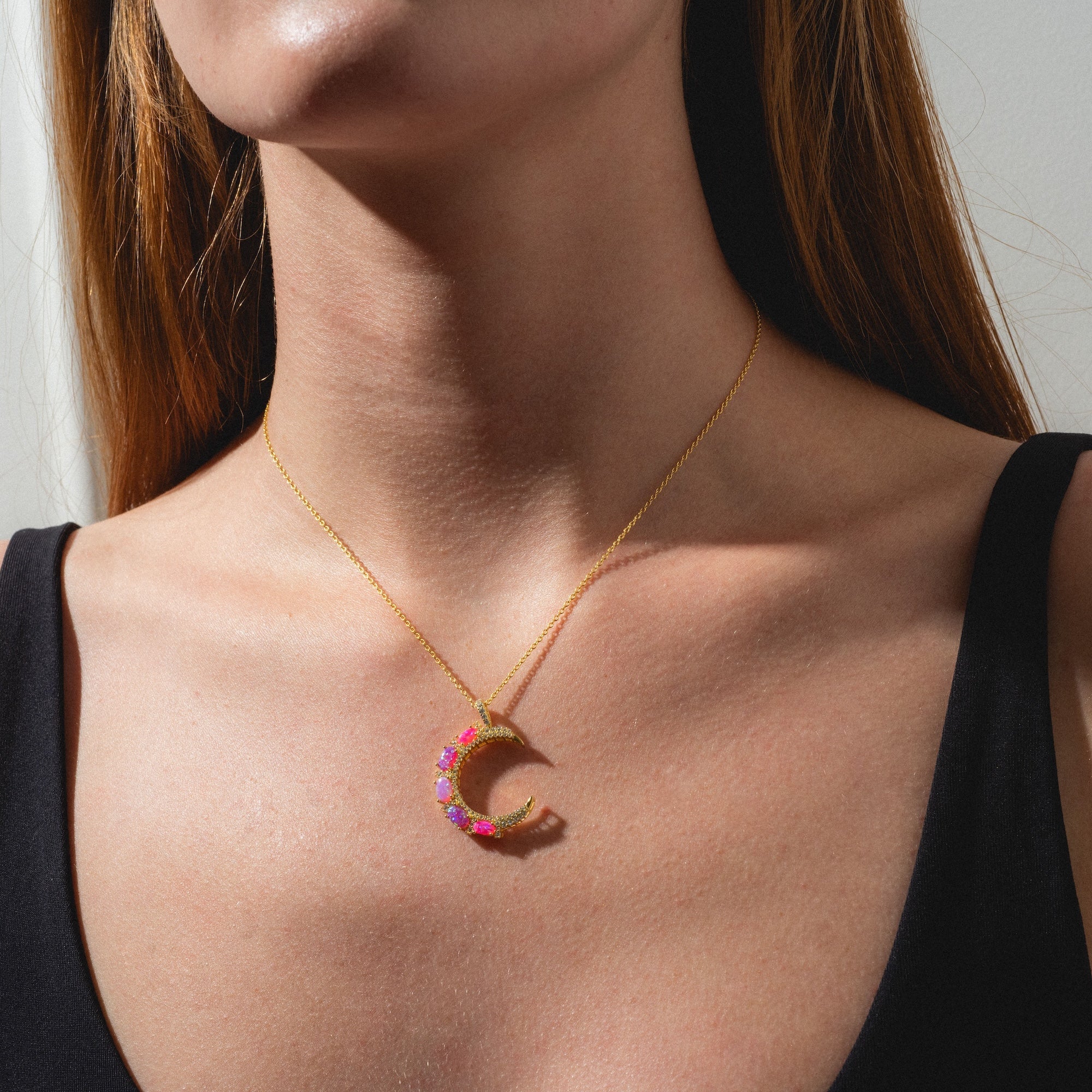 Pink Opal Crescent Moon Pendant