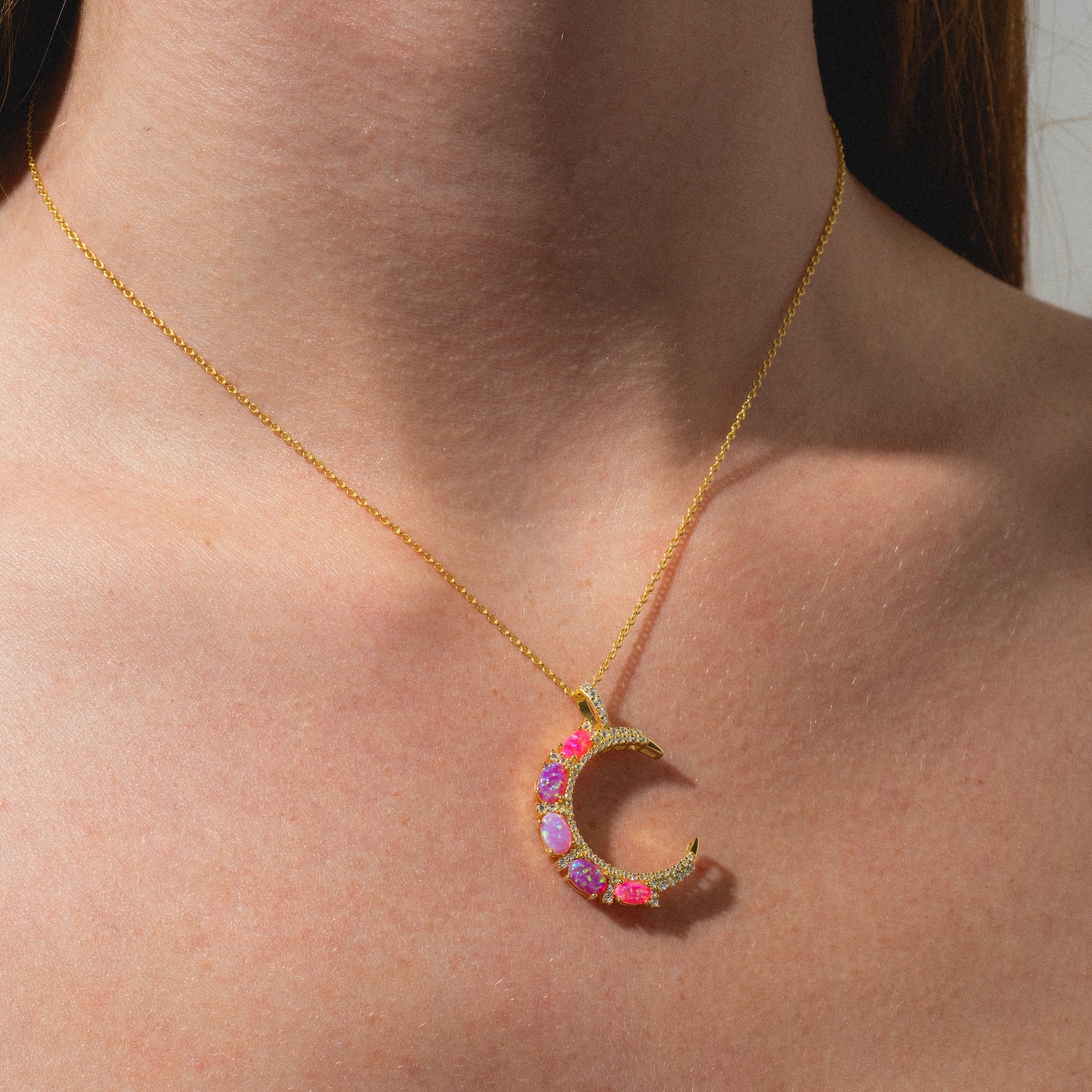 Pink Opal Crescent Moon Pendant