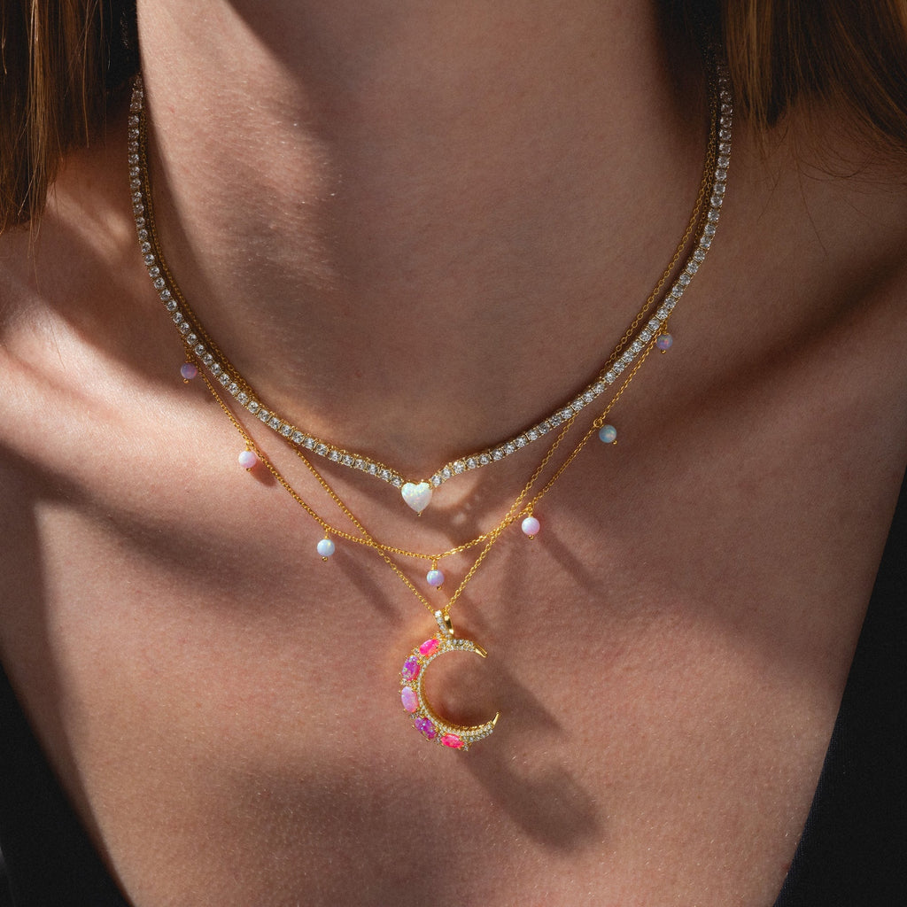 Pink Opal Crescent Moon Pendant
