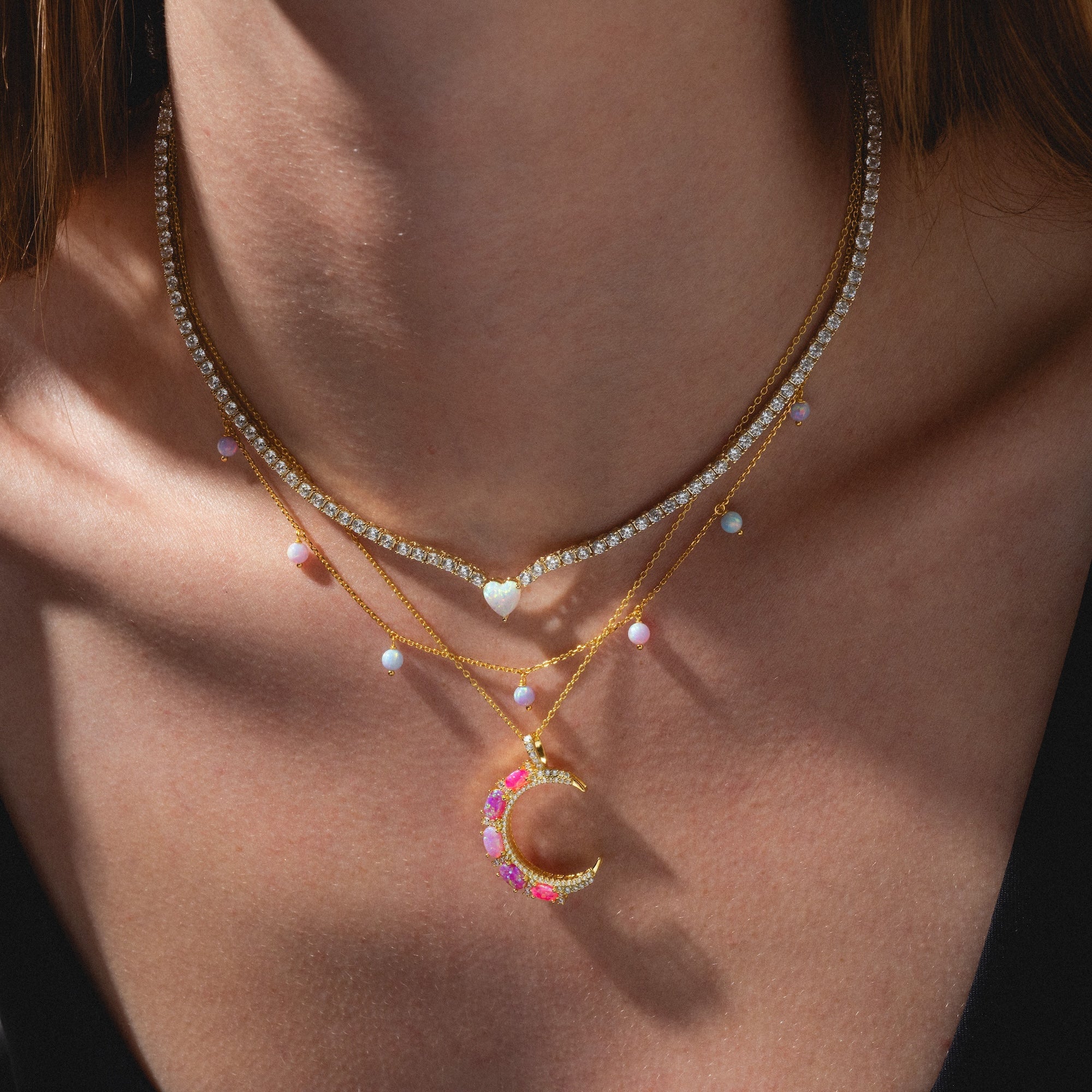 Pink Opal Crescent Moon Pendant