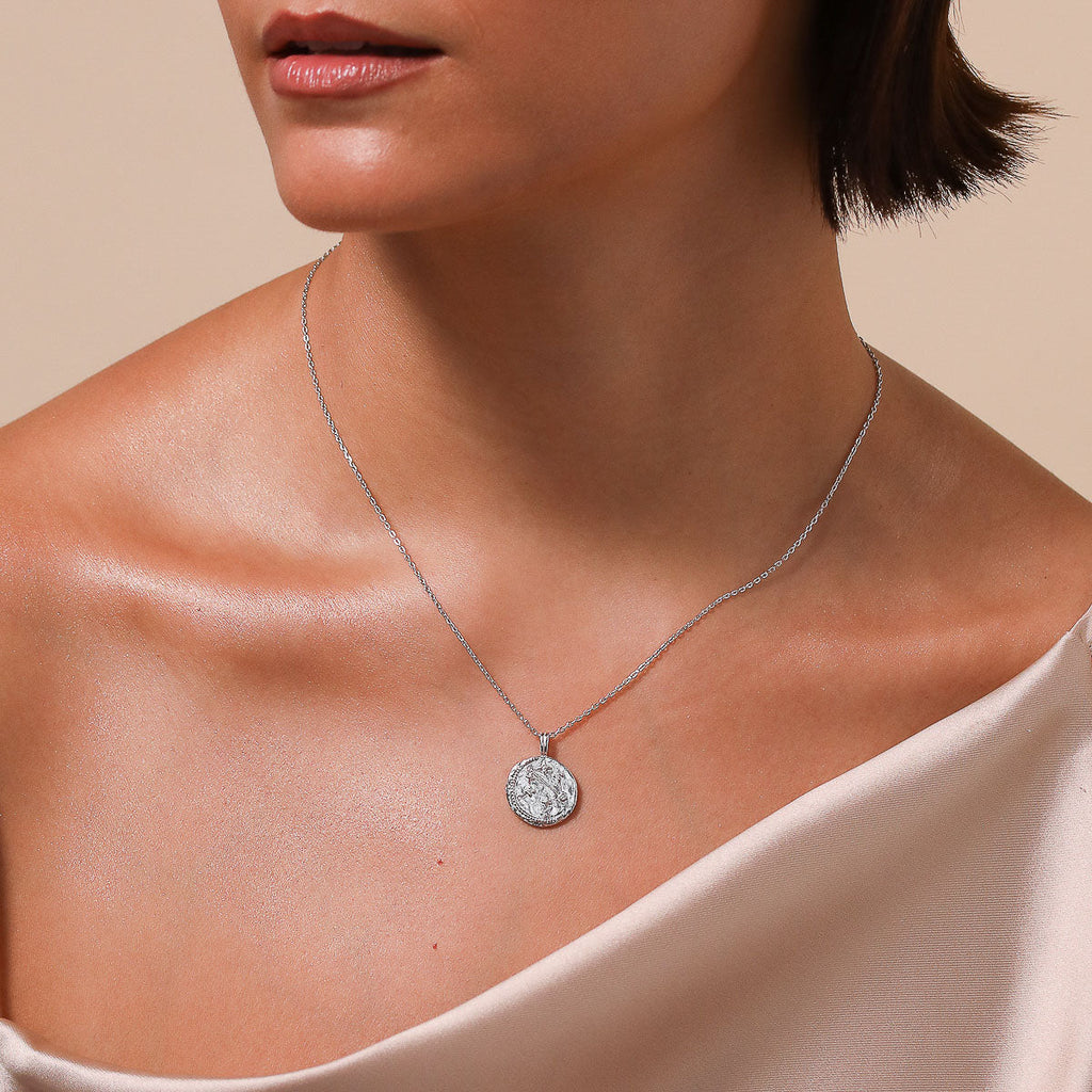 Libra Zodiac Pendant Necklace in Silver