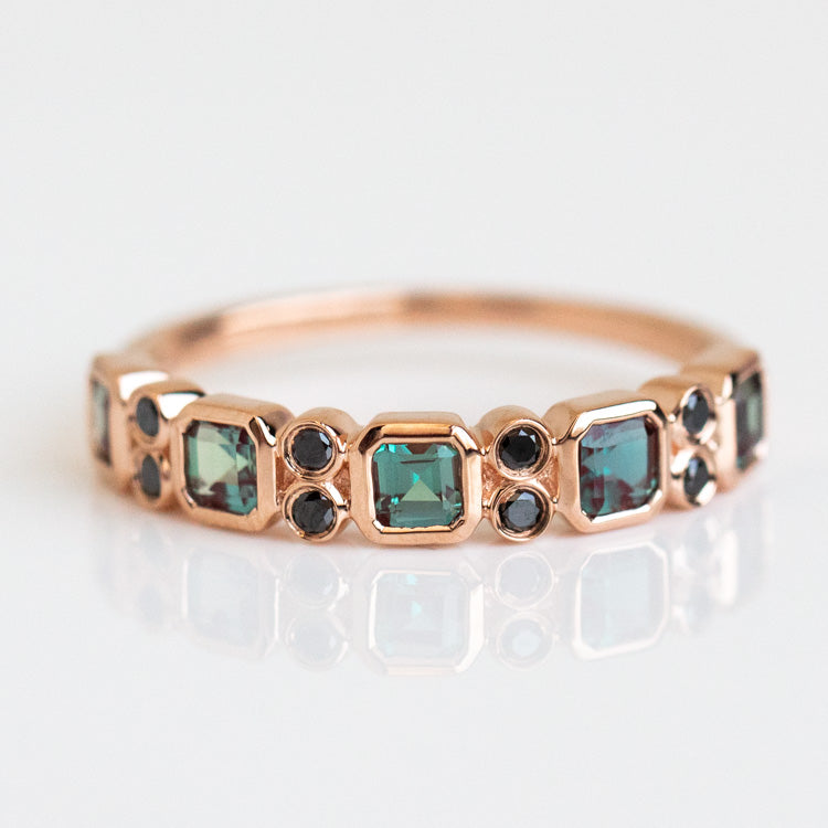 9kt Rose Gold Alexandrite & Black Diamond Juniper Ring