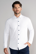 Long Sleeve Button Down Polo Contrast // White Navy