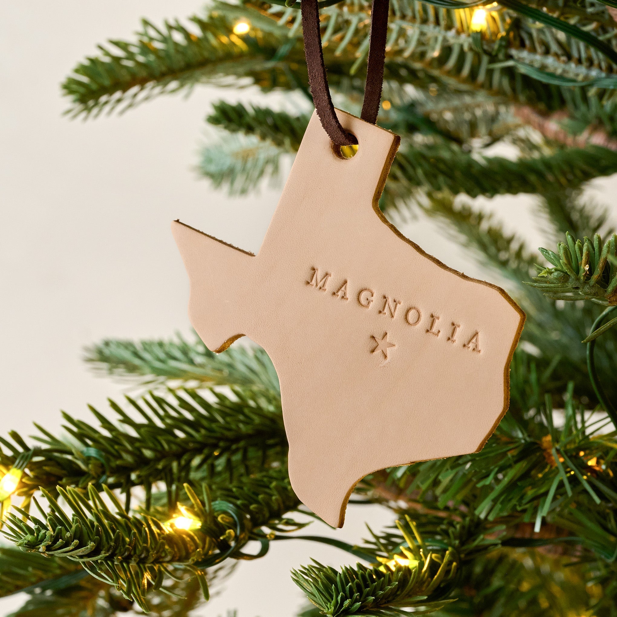 Texas Magnolia Leather Ornament