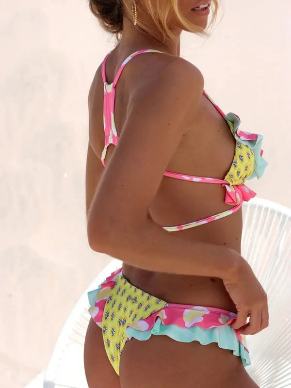 Asha's Lace Two-Piece Triangle Bikini Print Swimsuit Set | Blue Zone Planet