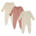 Lace Trim & Floral Ribbed Clever Zip Sleepsuit 3 Pack