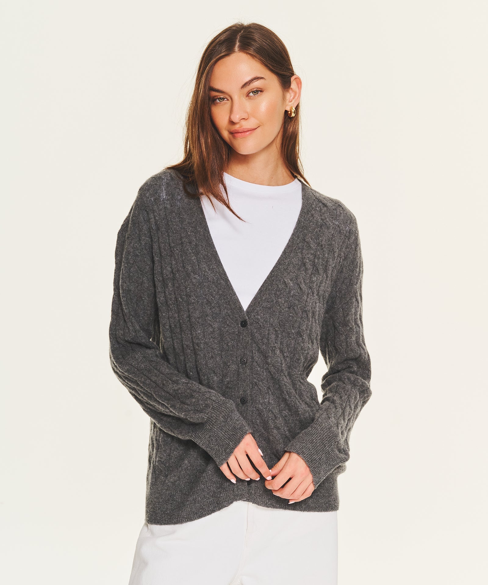 Lightweight Cashmere Cable Oversized Cardigan