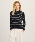 Lightweight Cashmere Striped High V-Neck Sweater