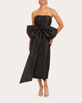 Lorena Bow-Detail Metallic Jacquard Strapless Midi Dress
