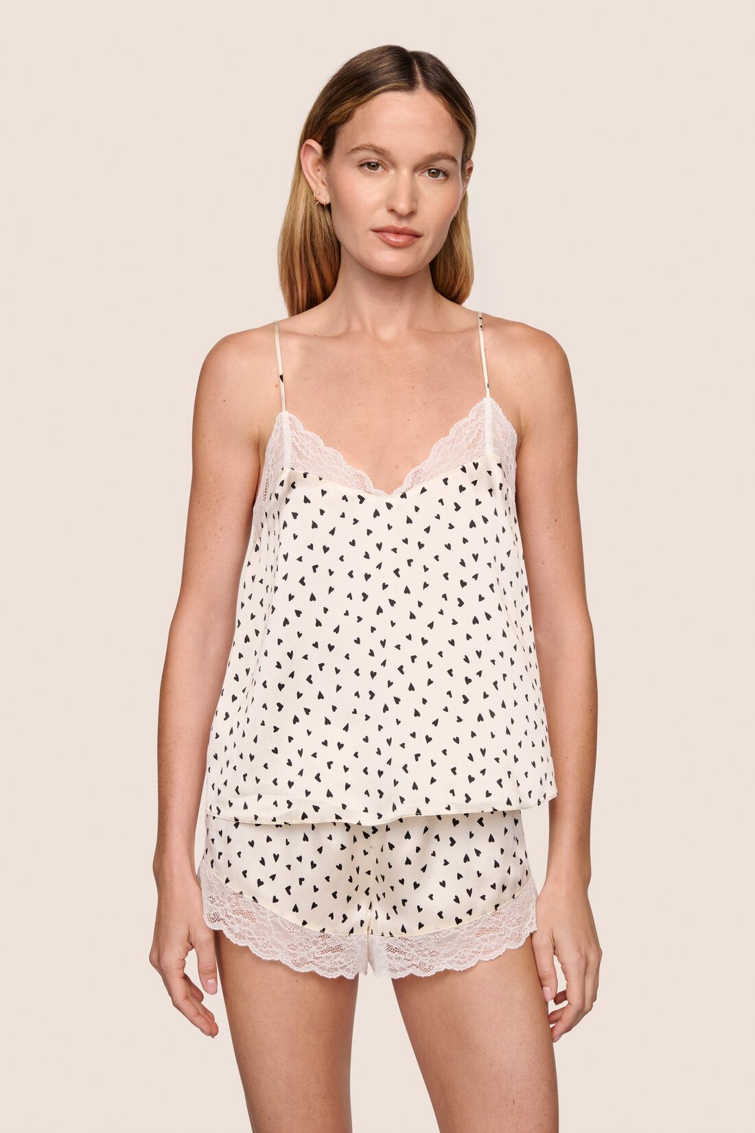 Washable Silk Printed Lace Cami & Short Set