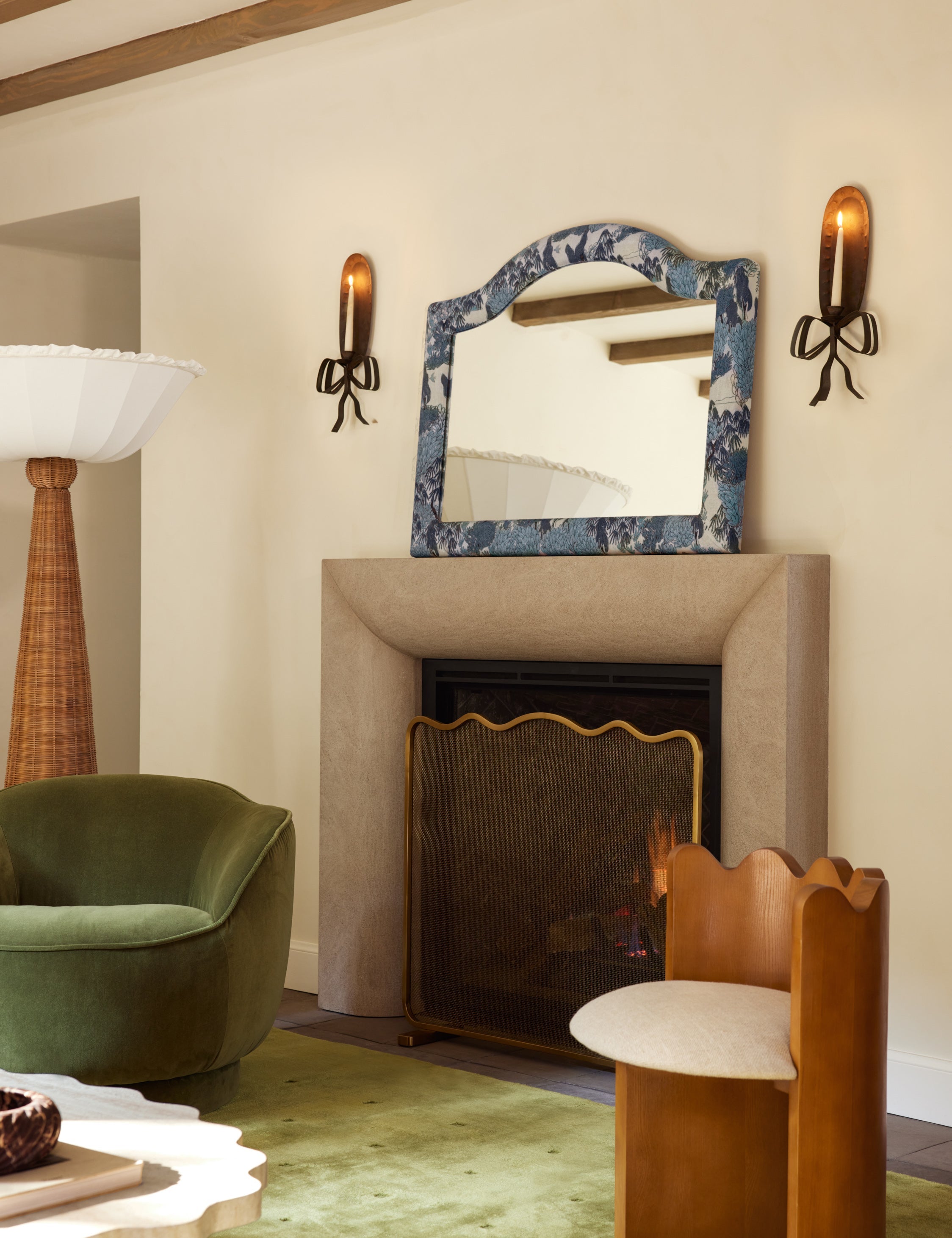 Garden Walk Upholstered Mantel Mirror by Sarah Sherman Samuel