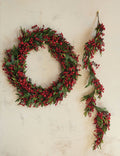 Faux Spruce Garland with Red Berries and Pinecones