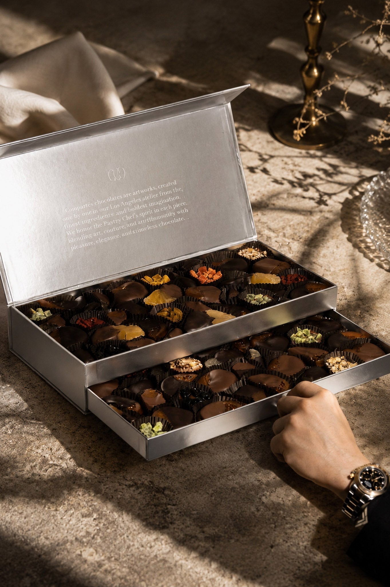Stunning Silver Luxury Drawer Gift Box - Assorted Chocolates & Fruits