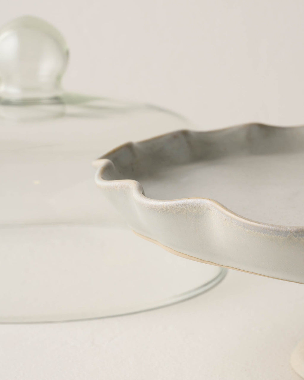 French Grey Ruffle Cake Stand with Dome