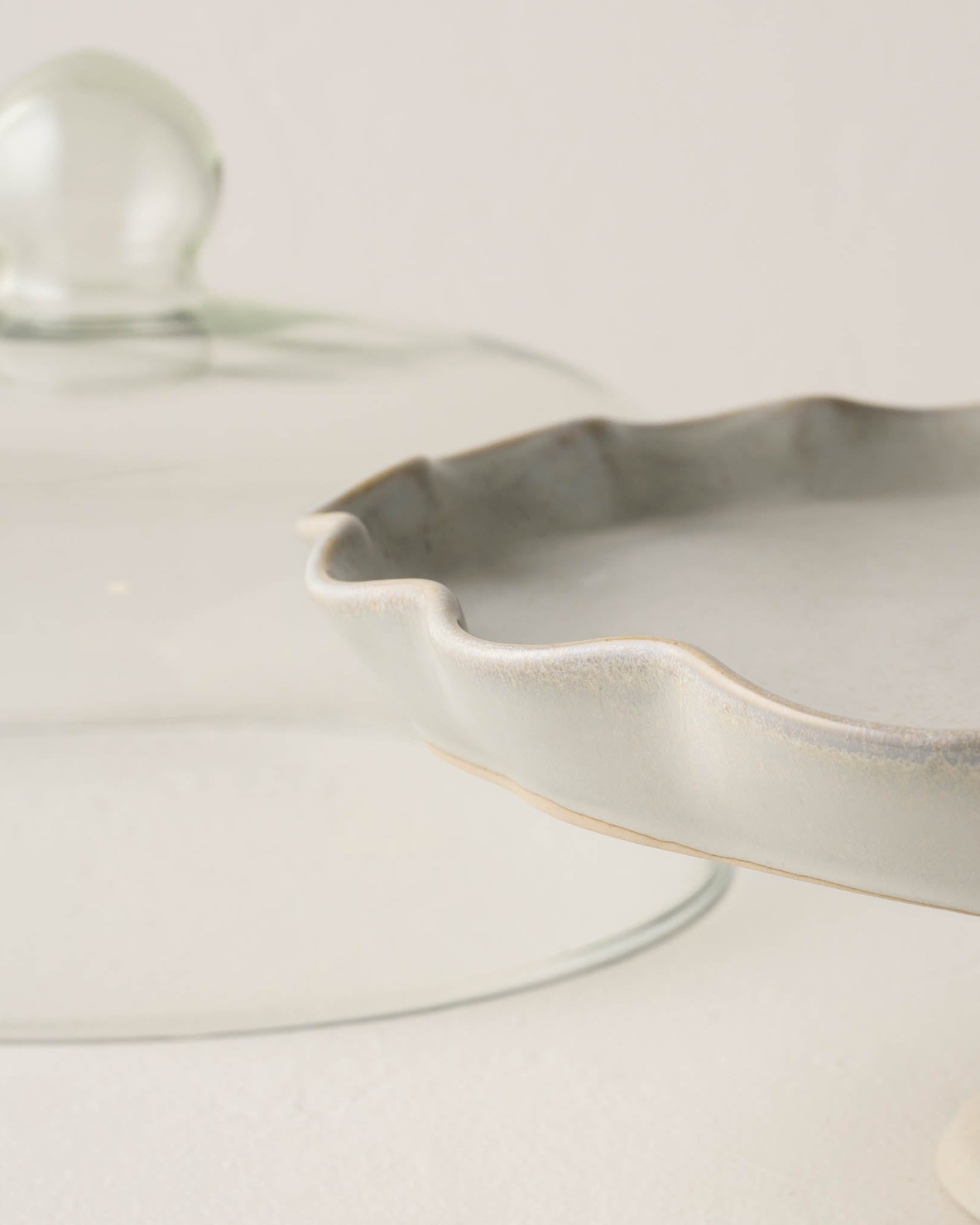 French Grey Ruffle Cake Stand with Dome