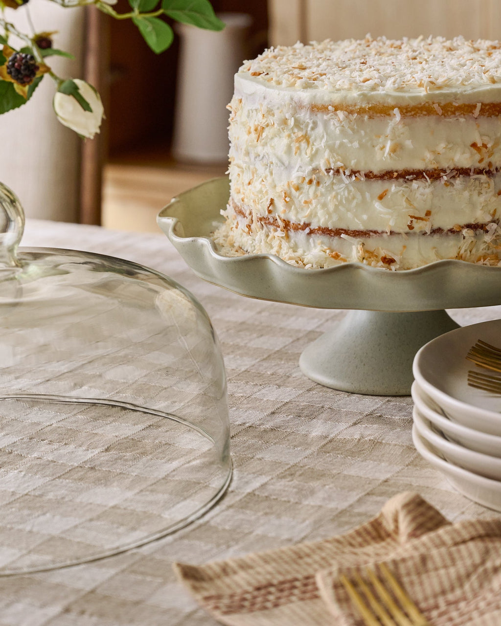French Grey Ruffle Cake Stand with Dome