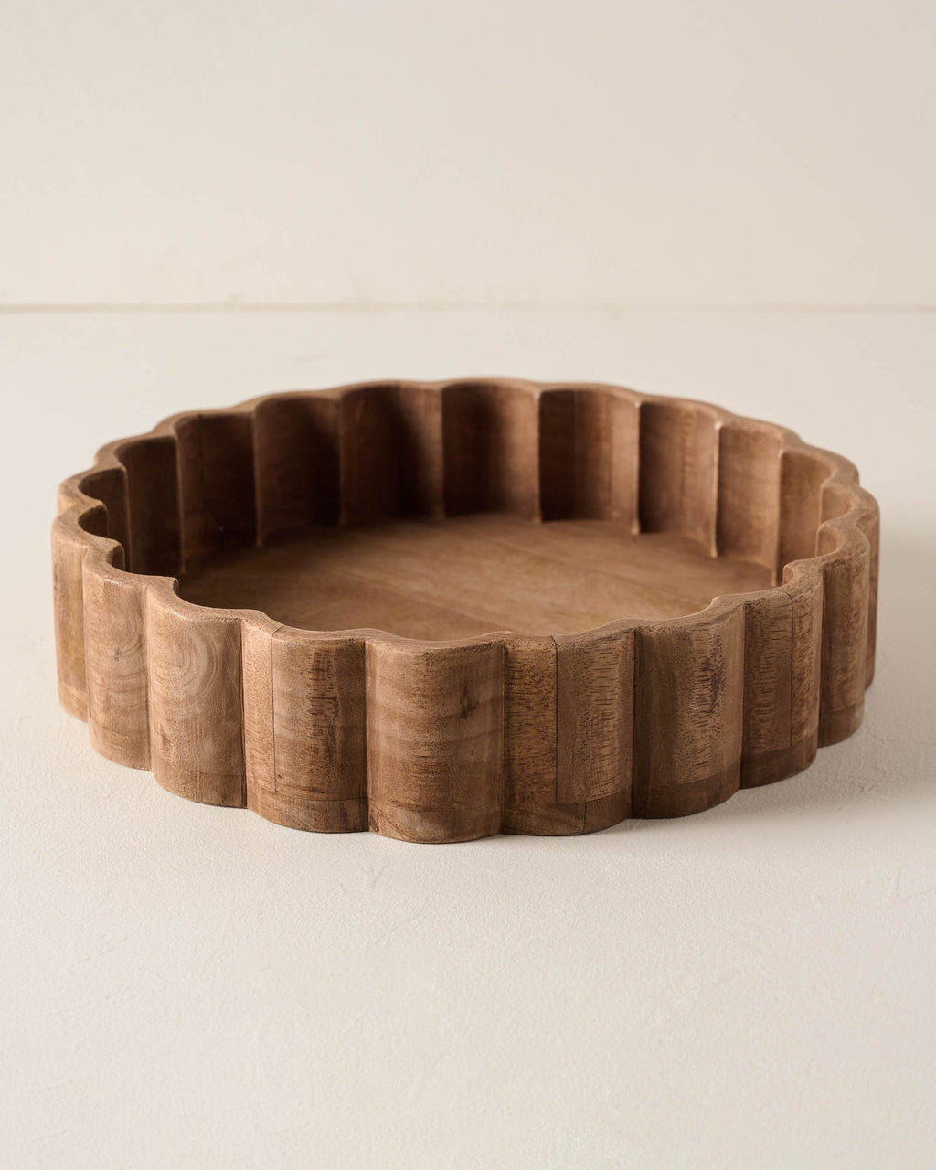Antiqued Wood Scalloped Tray