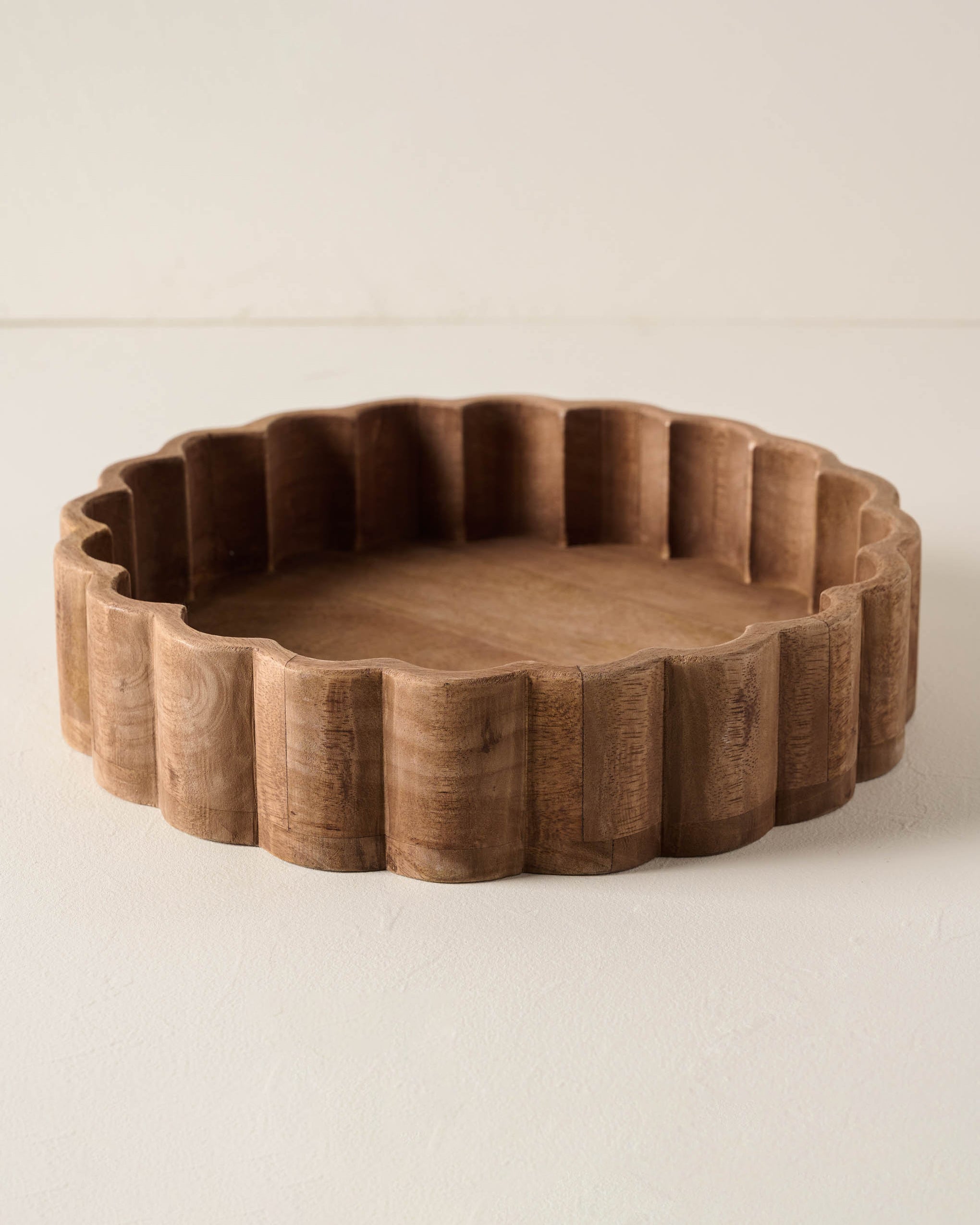 Antiqued Wood Scalloped Tray