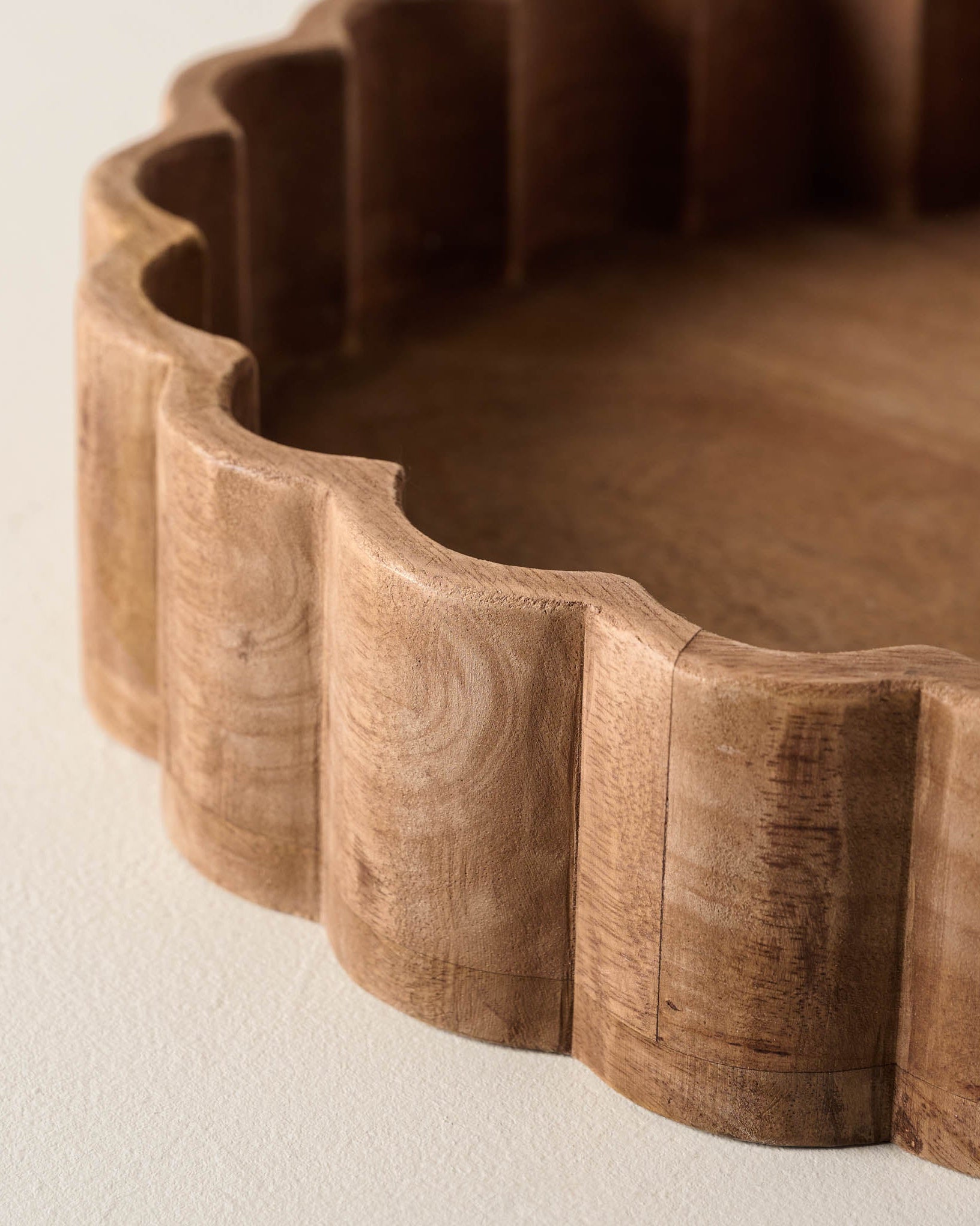 Antiqued Wood Scalloped Tray