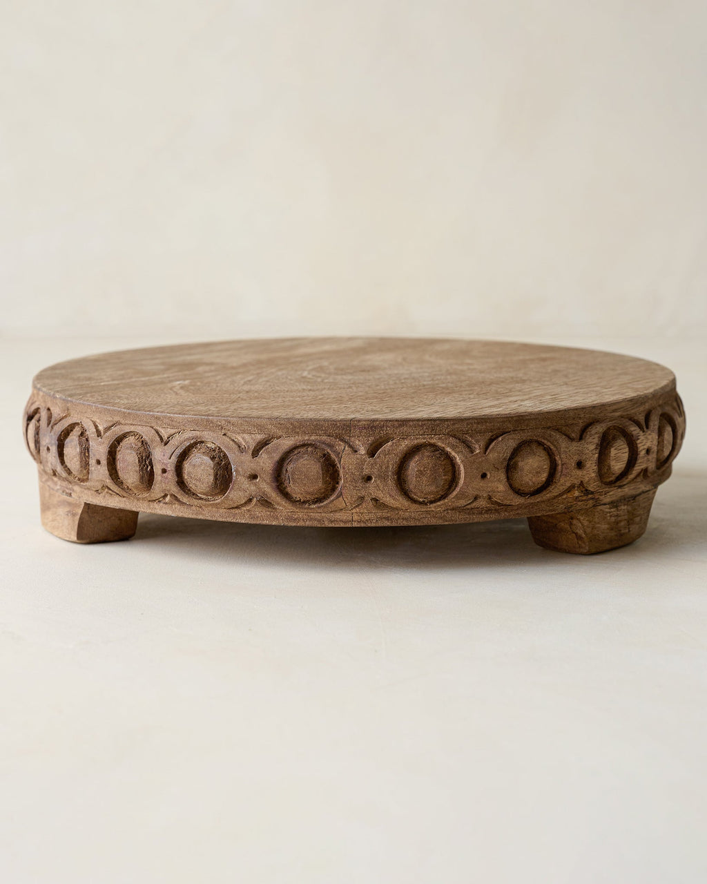 Antiqued Carved Wood Round Riser