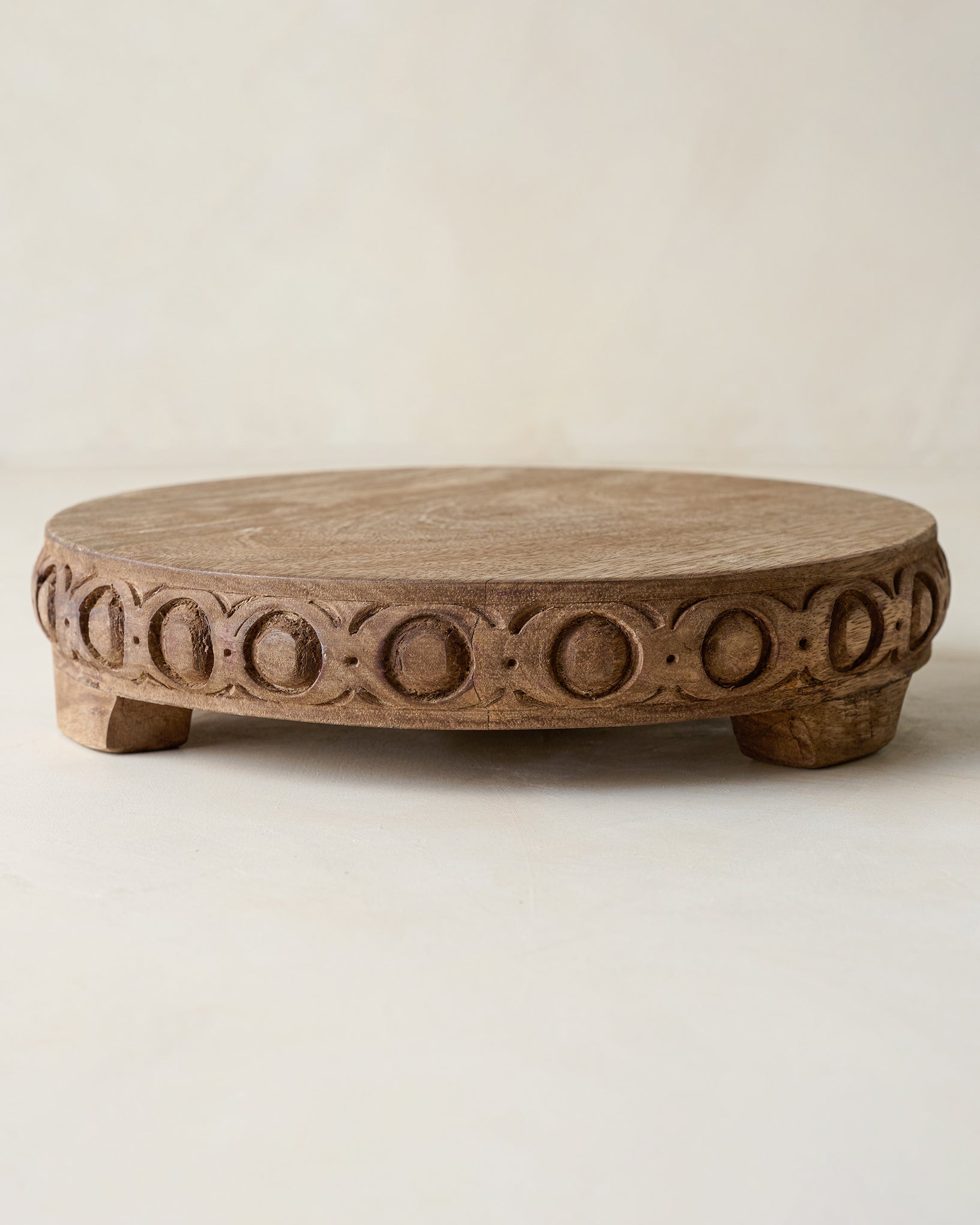 Antiqued Carved Wood Round Riser