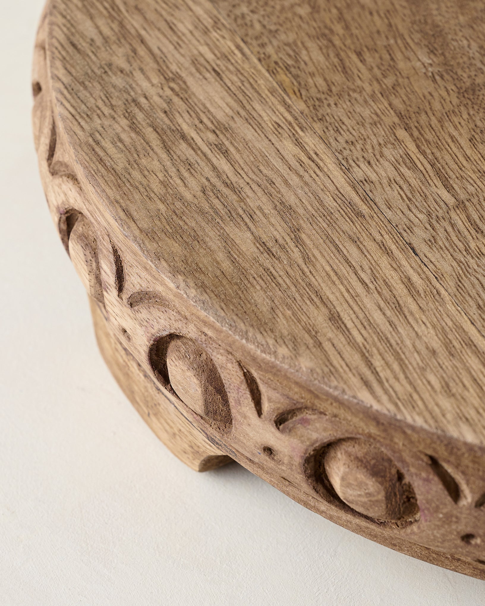 Antiqued Carved Wood Round Riser